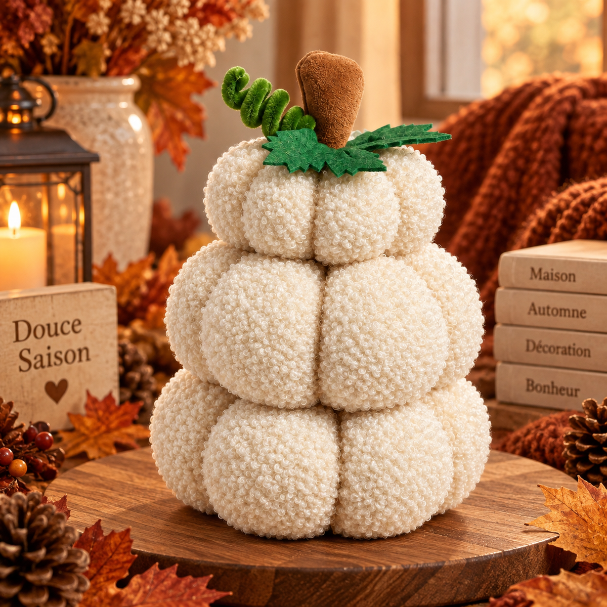 Citrouille décorative en tissu blanc