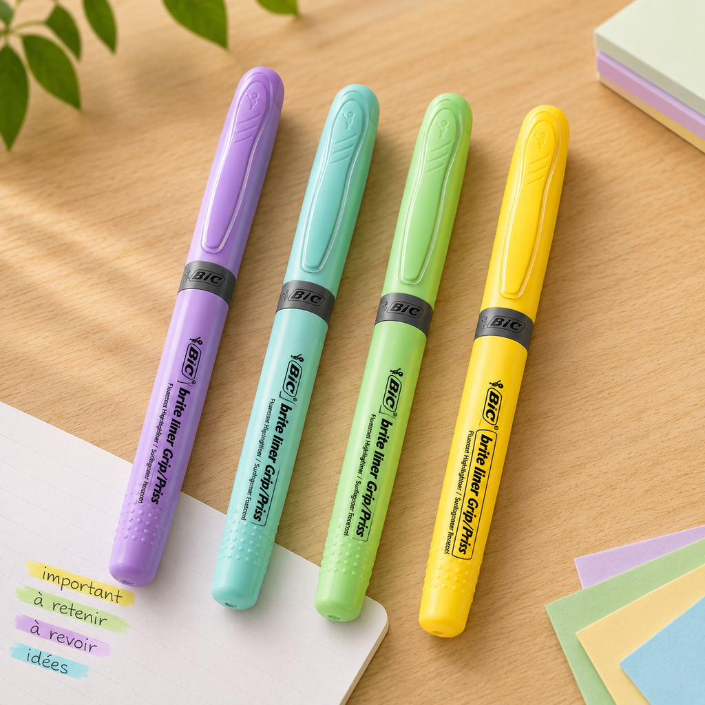 Surligneurs pastel BIC Brite Liner Grip - Lot de 4