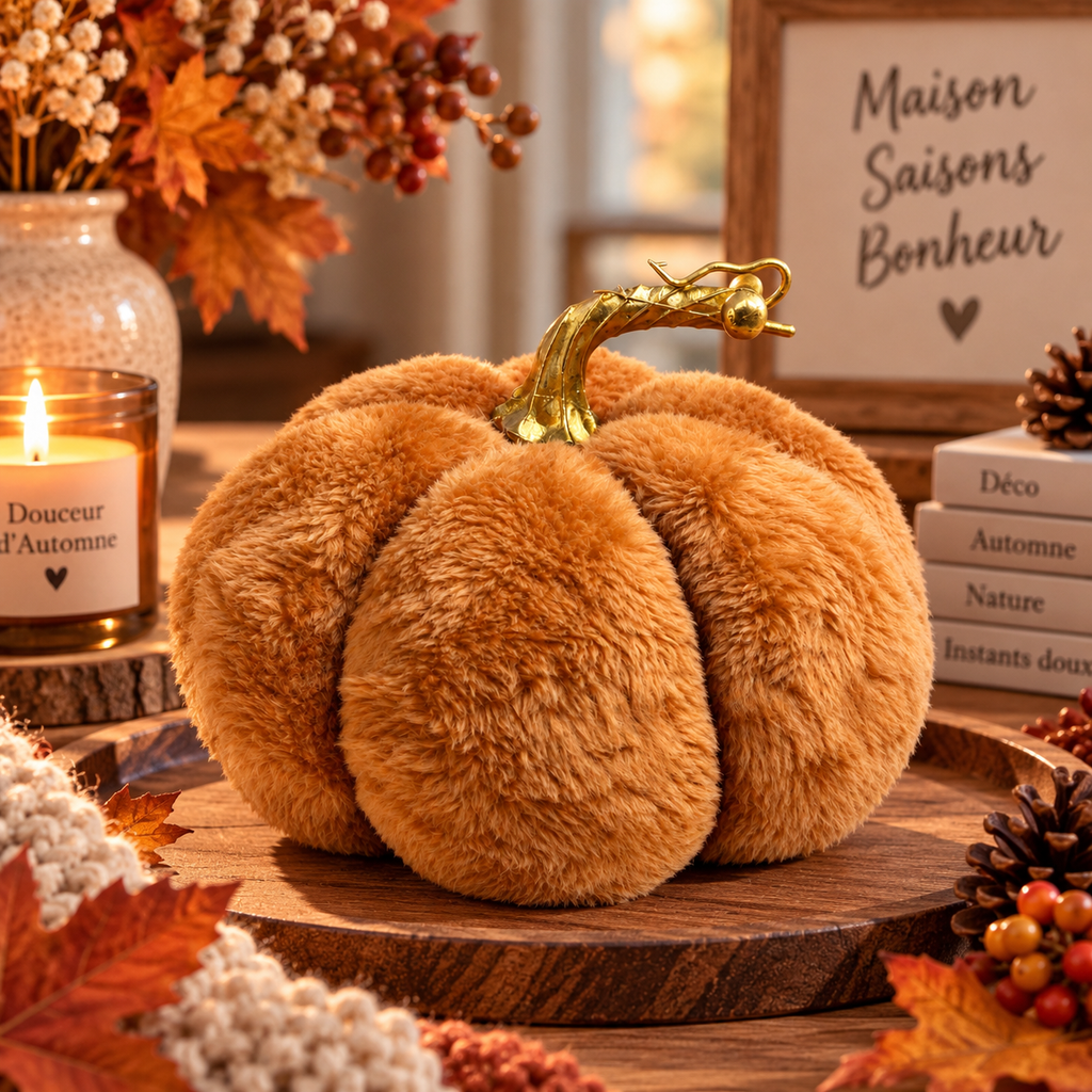 Citrouille décorative en tissu marron