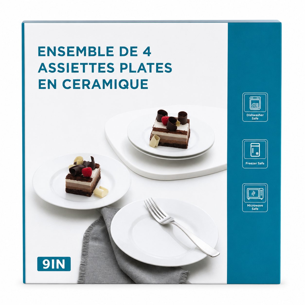 Assiettes plates en céramique - 4 pièces