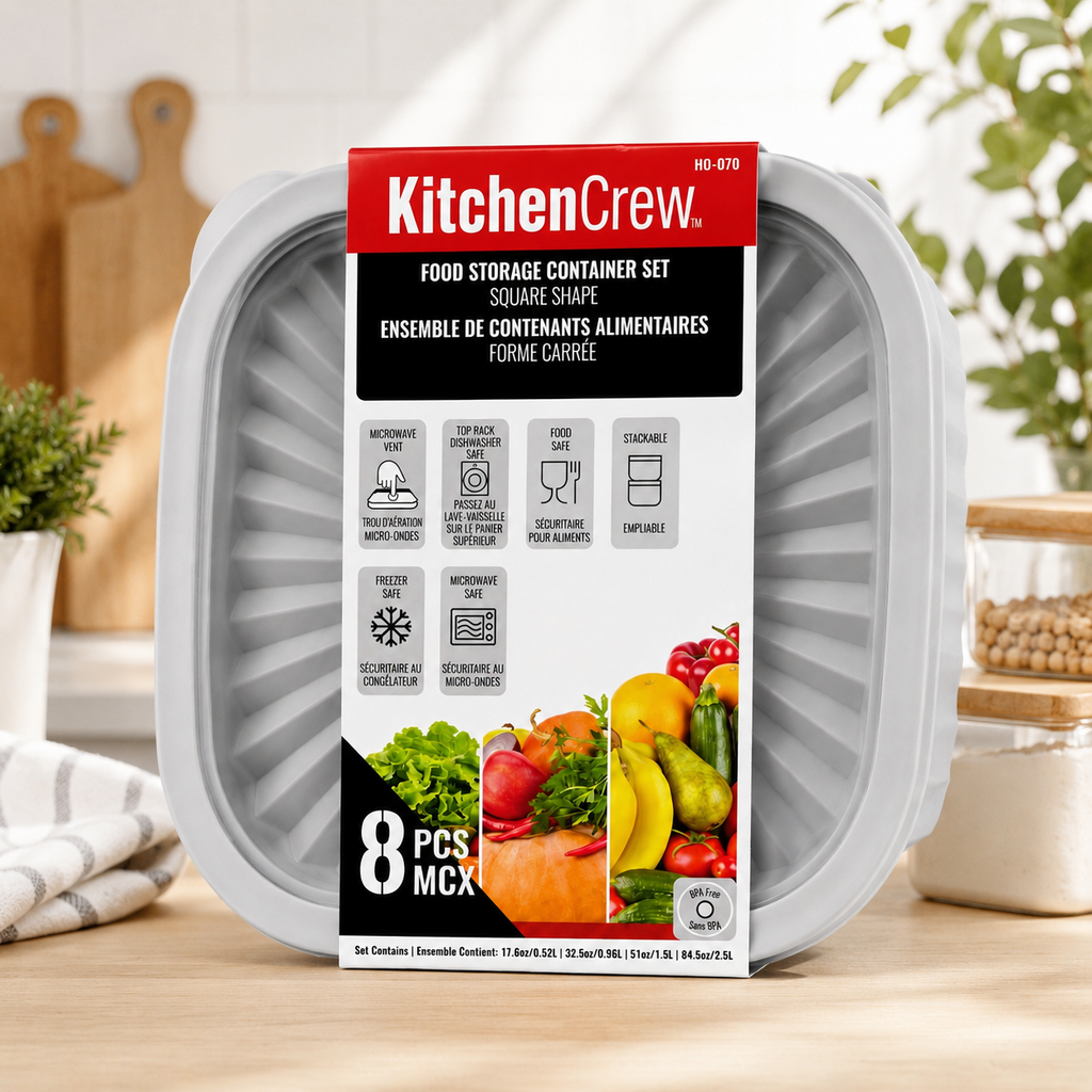 Contenants alimentaires carrés KitchenCrew - 8 pièces