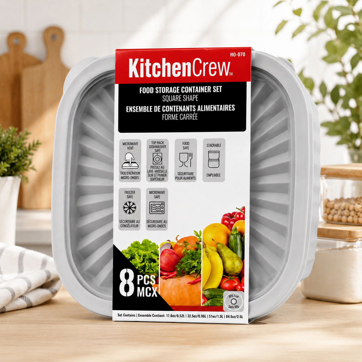 Contenants alimentaires carrés KitchenCrew - 8 pièces