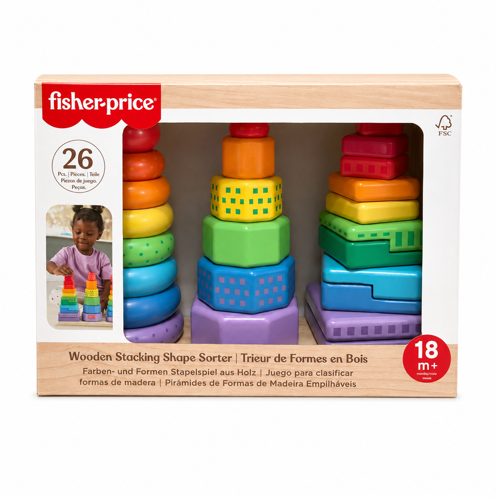 Fisher-Price – Trieur de formes en bois à empiler 26 pièces