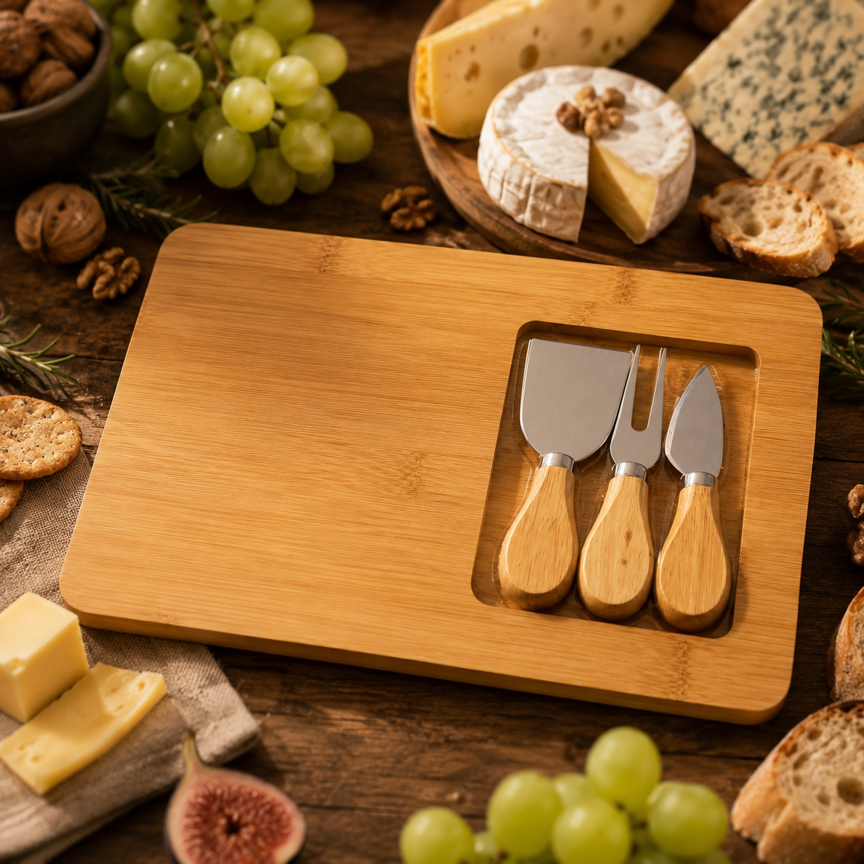 Planche à fromage en bambou avec accessoires