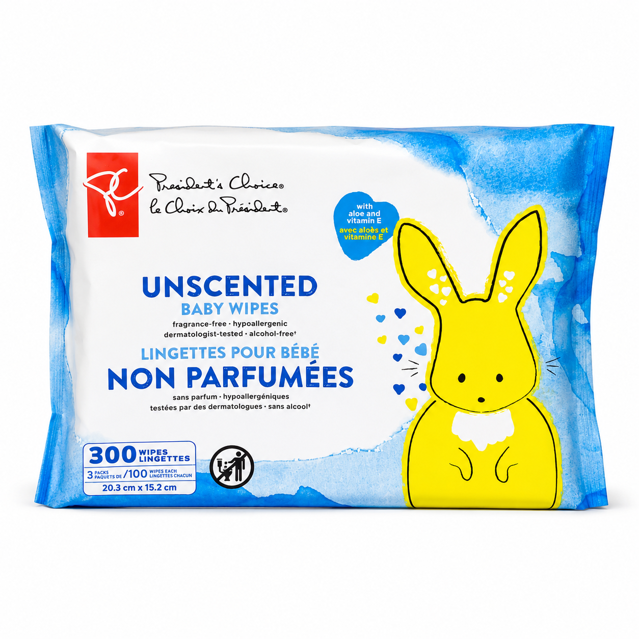 Lingettes pour bébé non parfumées – 300 lingettes