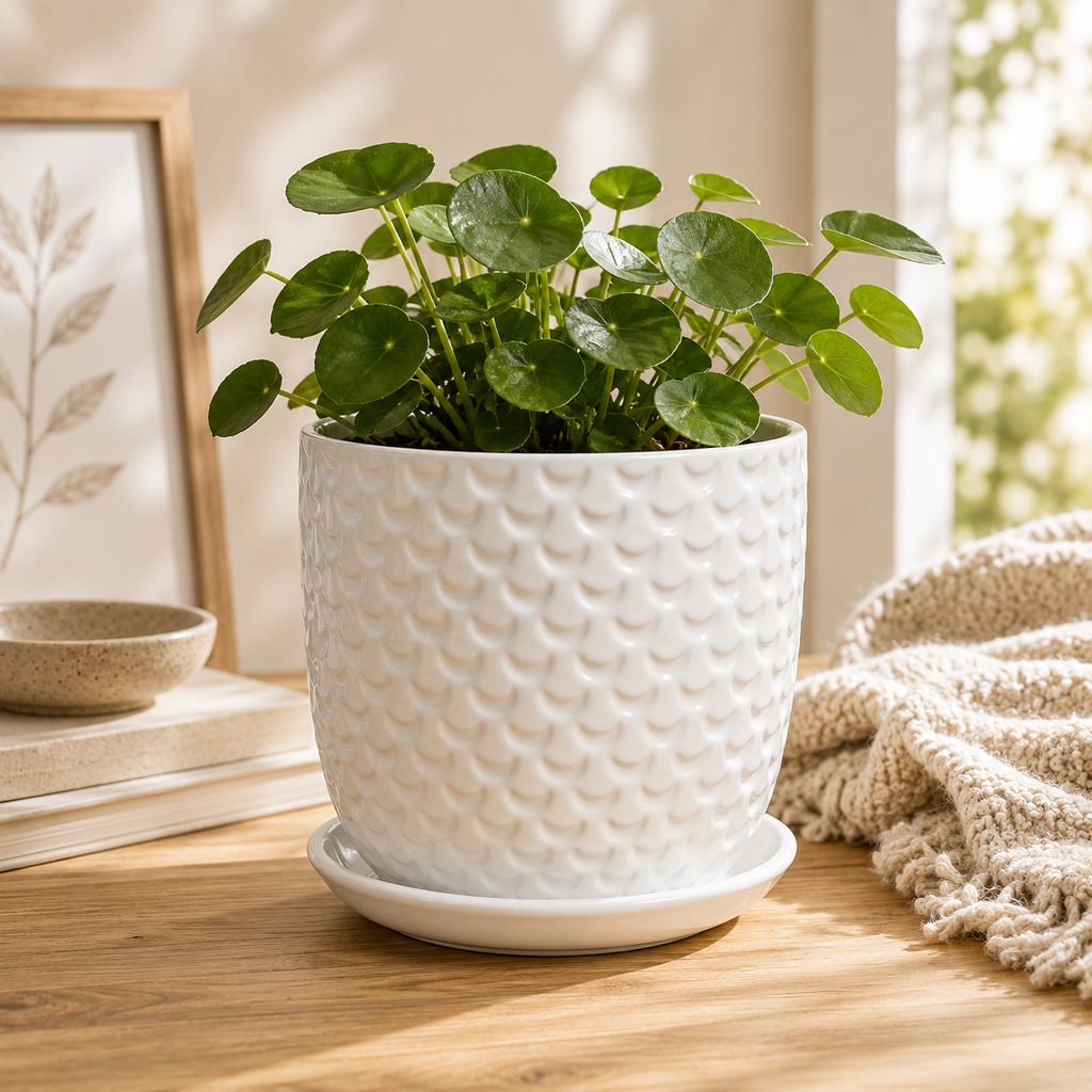Pot de fleurs décoratif en céramique – Relief écaille