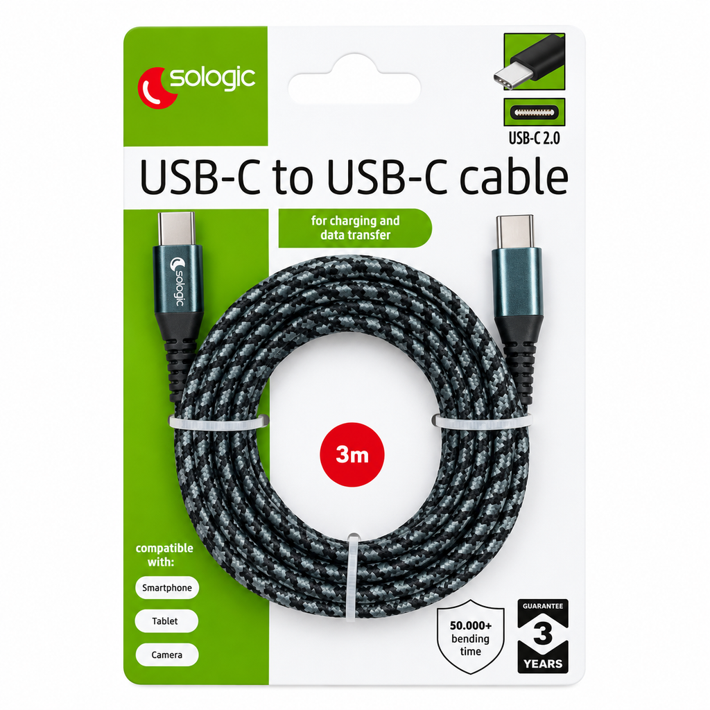 Câble USB-C vers USB-C 3 m - Gris