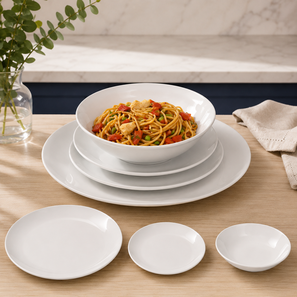 Service de vaisselle en porcelaine blanche – 12 pièces