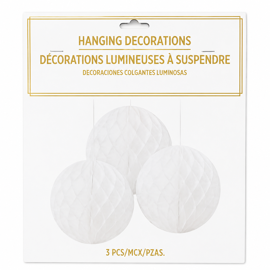 Décorations alvéolées à suspendre – Lot de 3