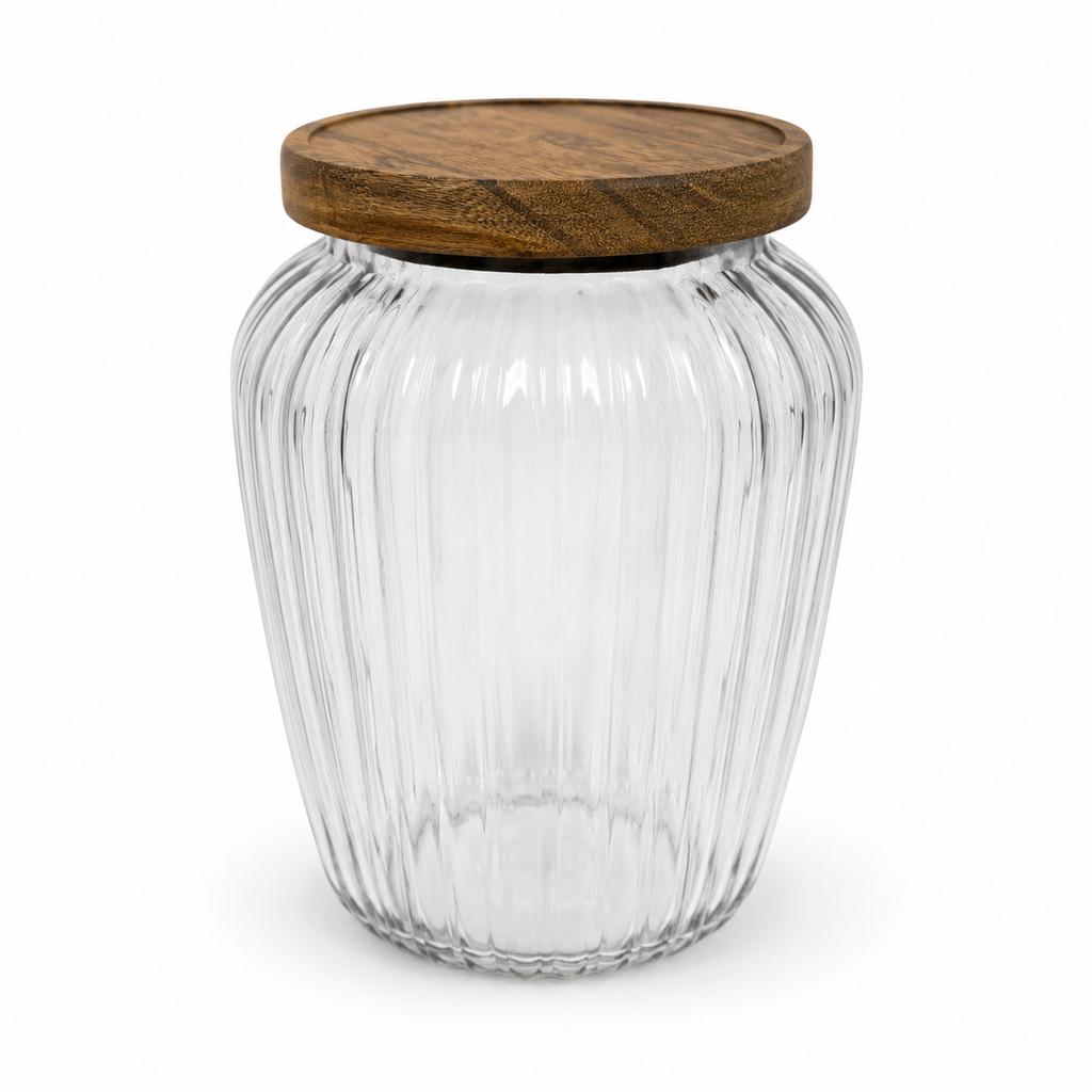 Pot décoratif en verre fumé avec couvercle en bois
