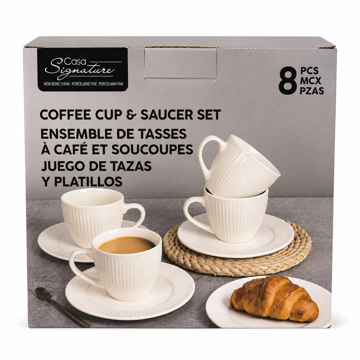 Tasses à café et soucoupes en porcelaine – 8 pièces