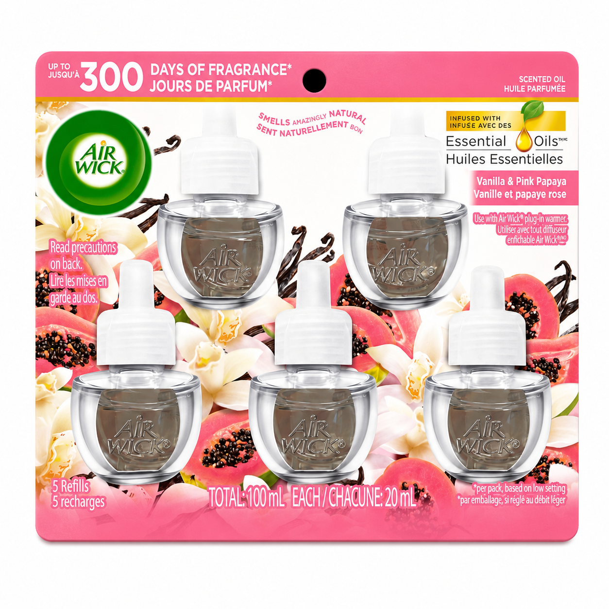 Recharges Air Wick Essential Oils – Vanille & Papaye Rose Lot de 5