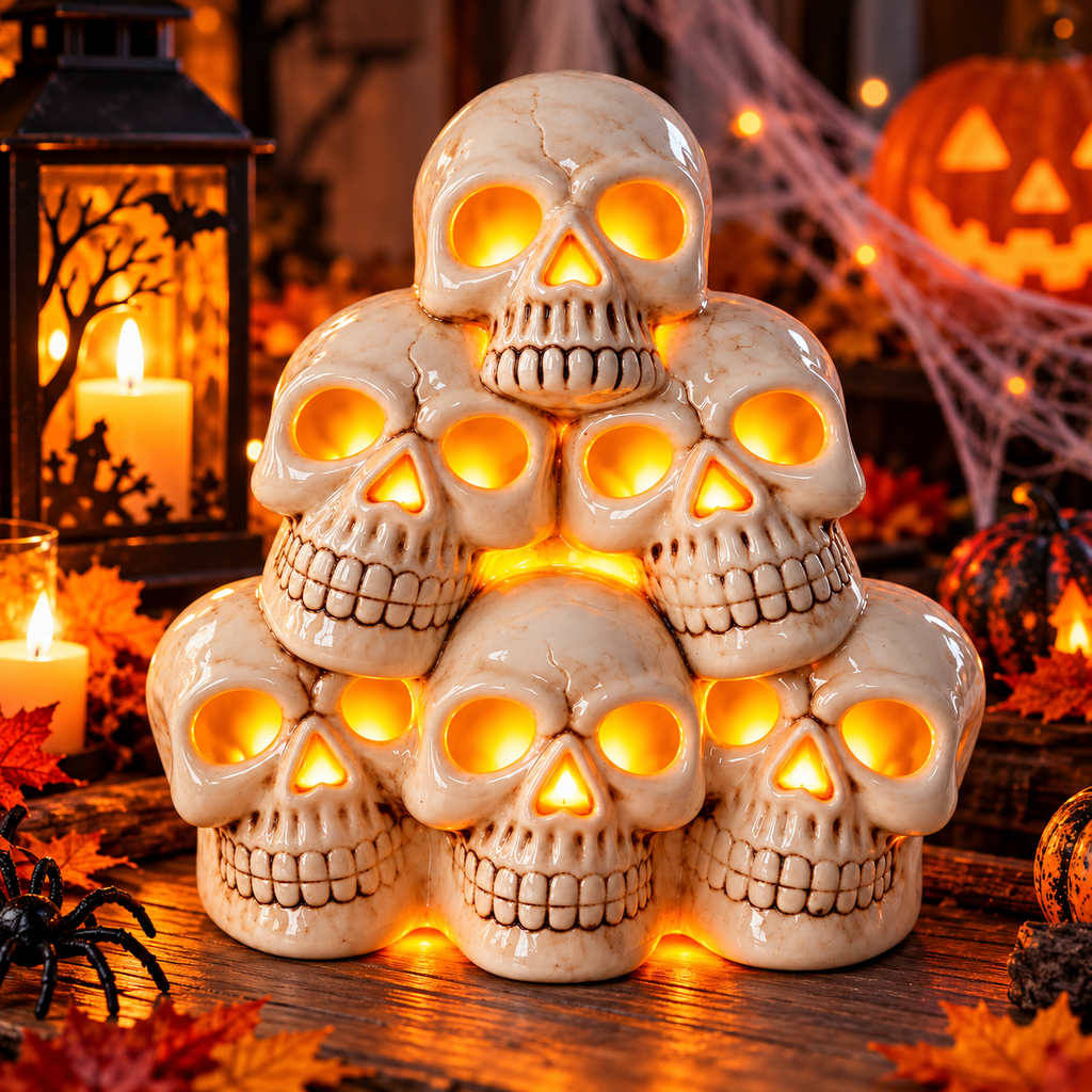 Crânes superposés lumineux – Décoration Halloween