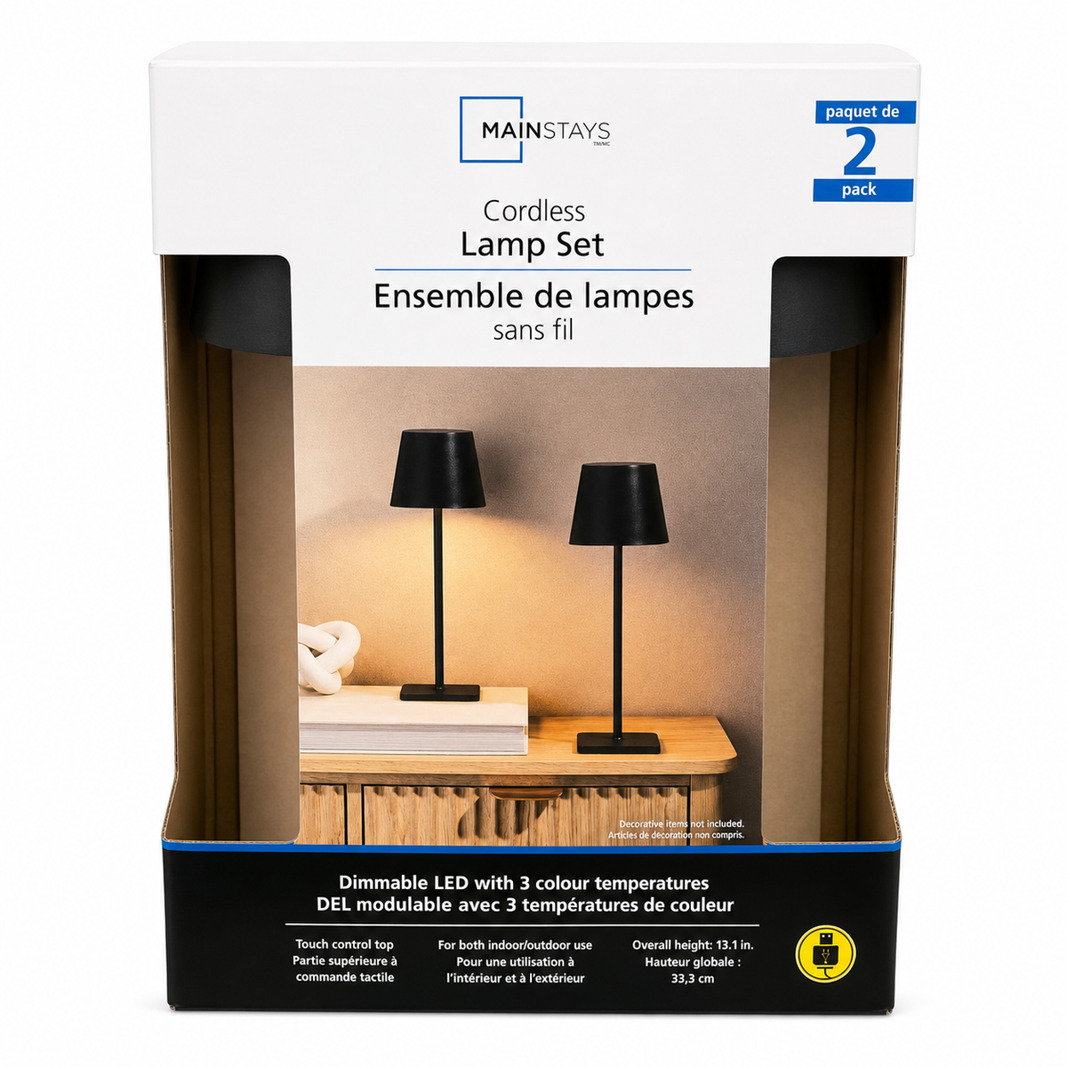 Lampes sans fil noires - Lot de 2