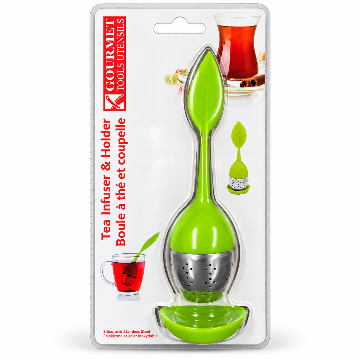 Infuseur à thé en forme de feuille avec support - Vert