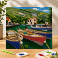 Diamond Painting Barques au bord du lac - 30 x 30 cm