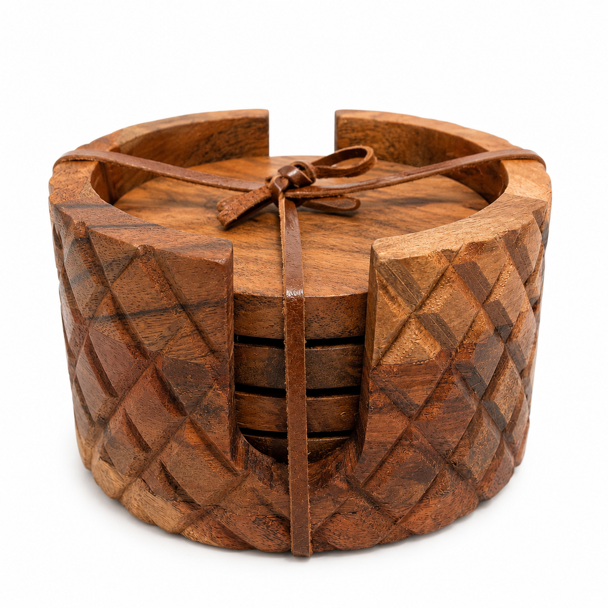 Dessous de verre en bois avec support - Lot de 4