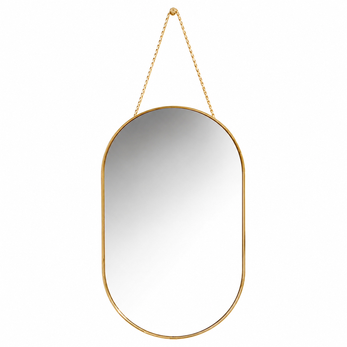 Miroir ovale suspendu avec finition dorée