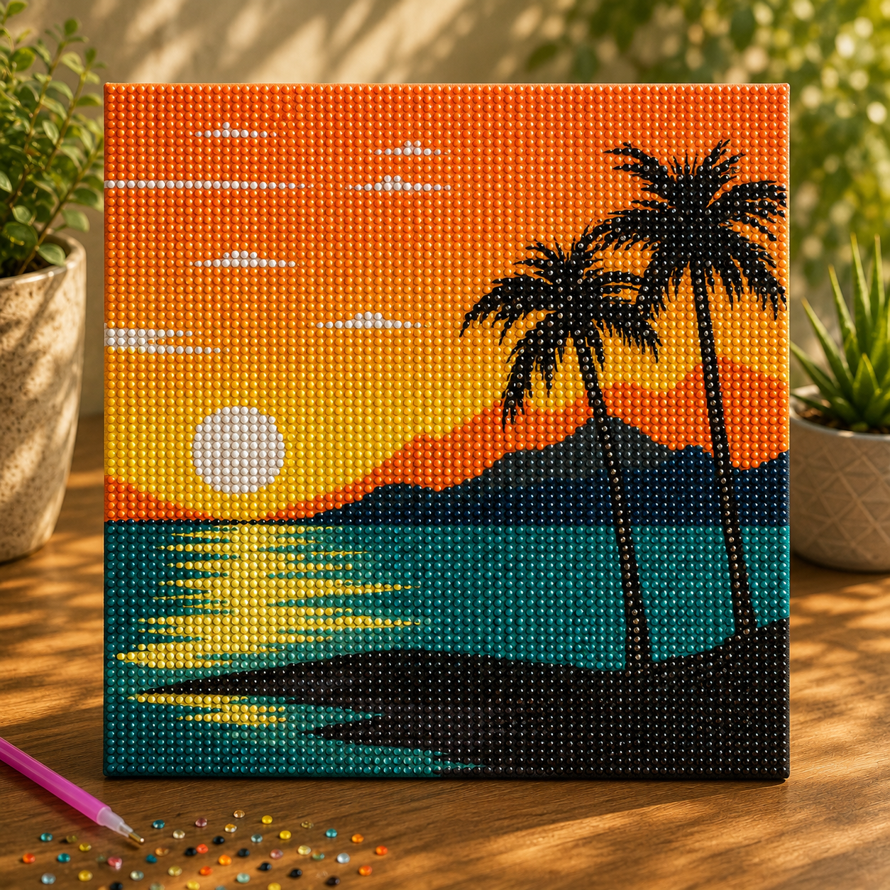 Diamond Painting Coucher de soleil tropical - 20 x 20 cm
