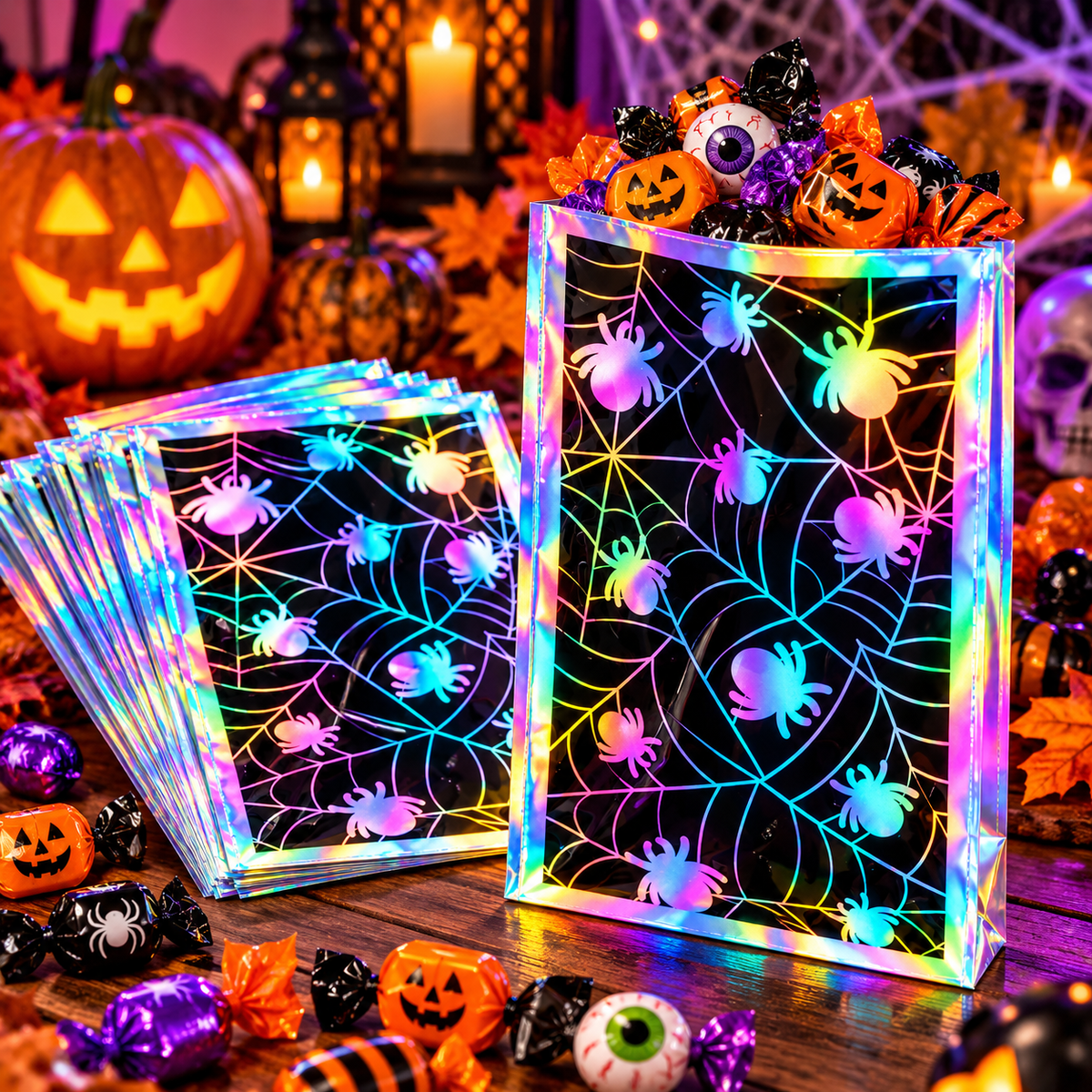 Sacs à surprises holographiques Halloween – Toiles d’araignées