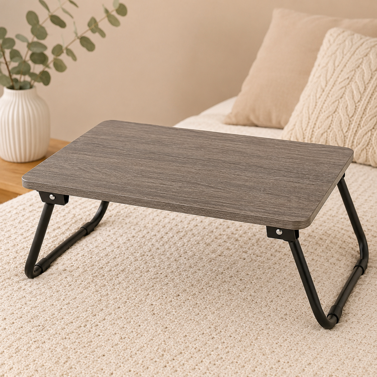 Plateau de lit pliable effet bois gris
