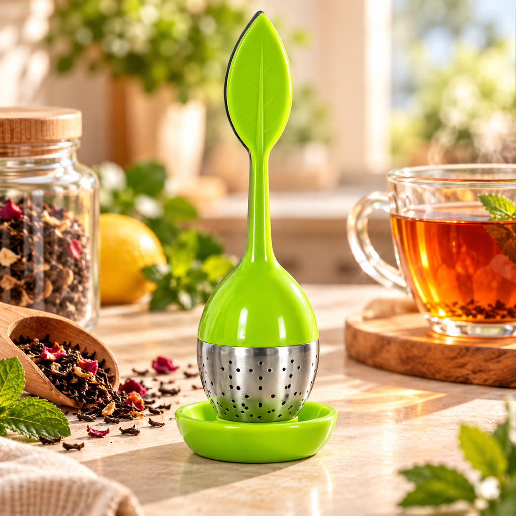 Infuseur à thé en forme de feuille avec support - Vert
