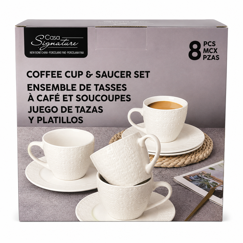 Tasses à café et soucoupes en porcelaine – 8 pièces