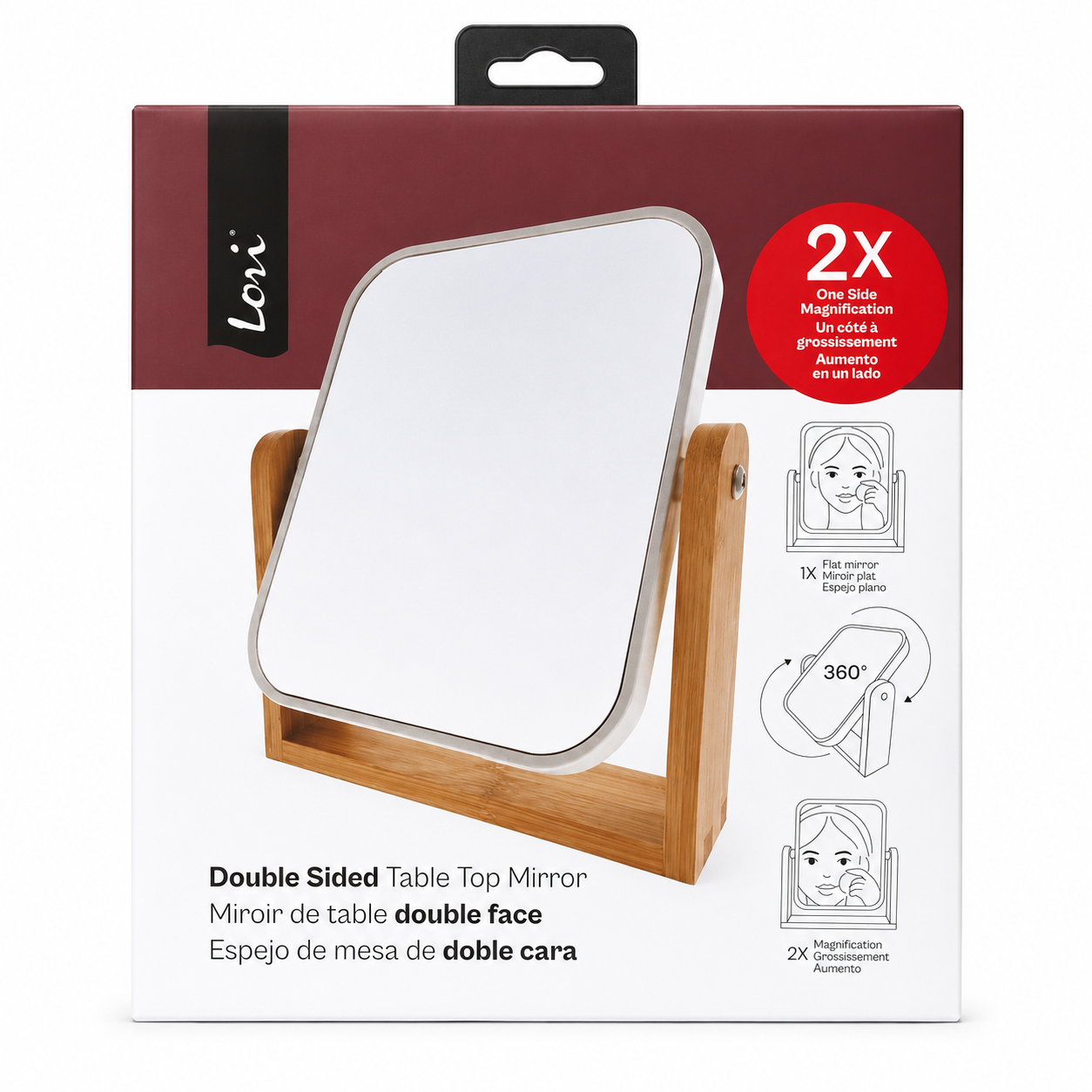 Miroir de table double face avec support en bambou