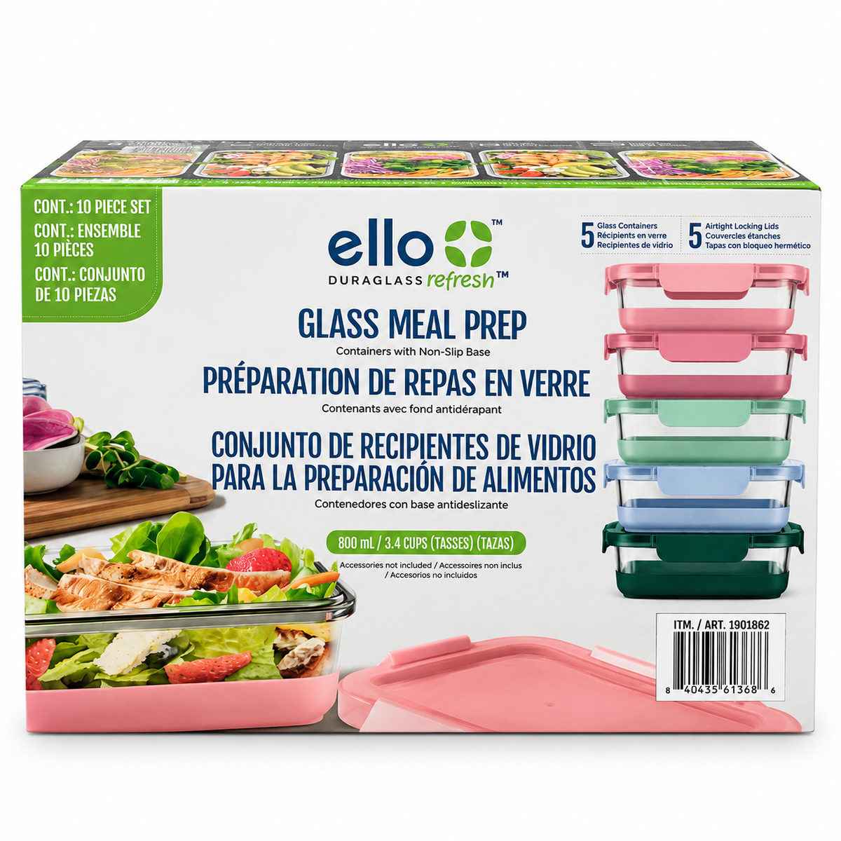 Ensemble de 5 contenants en verre pour la préparation des repas – 800 ml