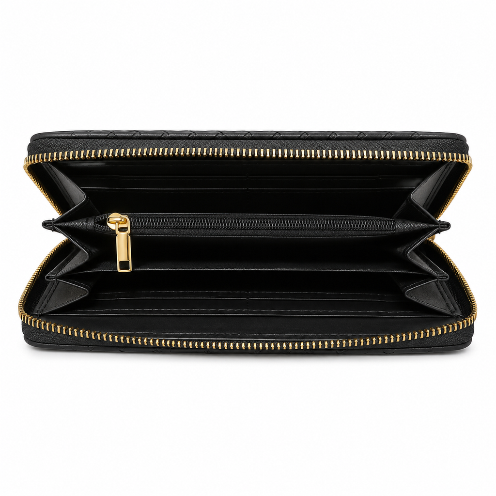 Portefeuille zippé effet tressé - Noir