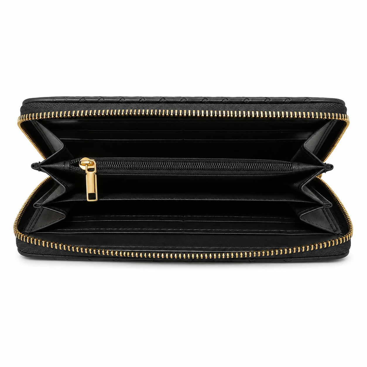 Portefeuille zippé effet tressé - Noir