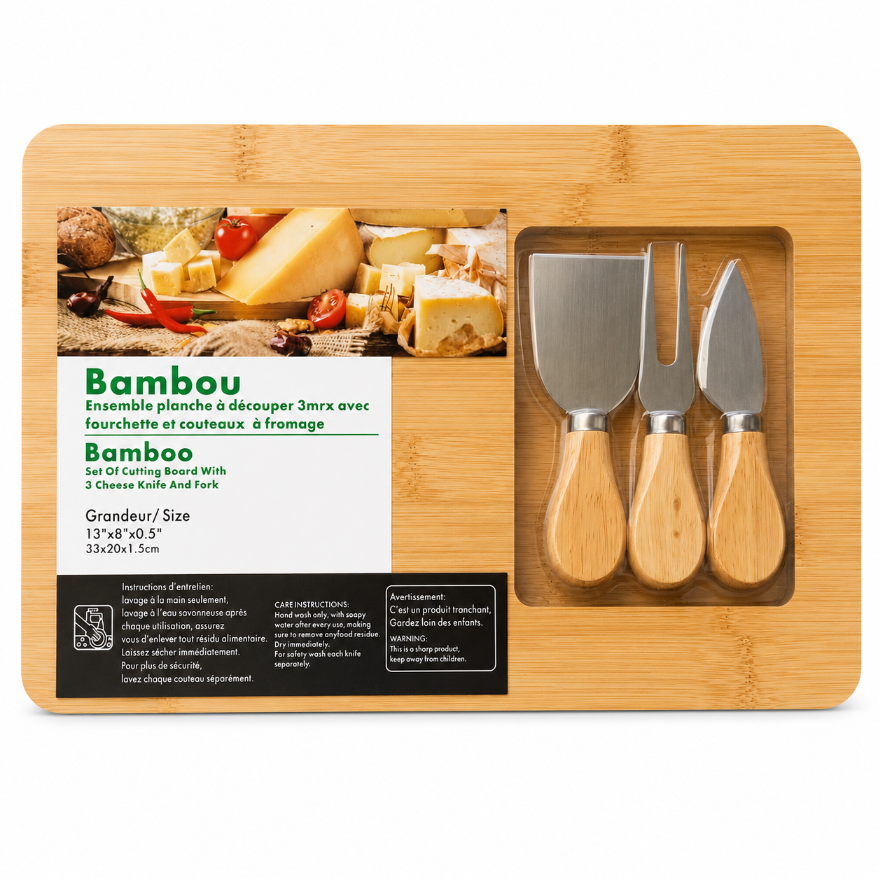 Planche à fromage en bambou avec accessoires