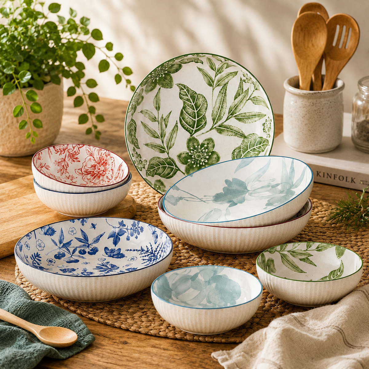 Bols en céramique à motifs floraux - Lot de 8