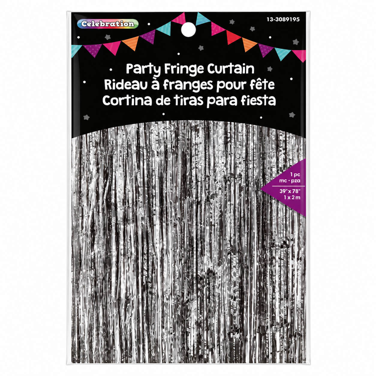 Rideau à franges argenté pour fête – 1 x 2 m
