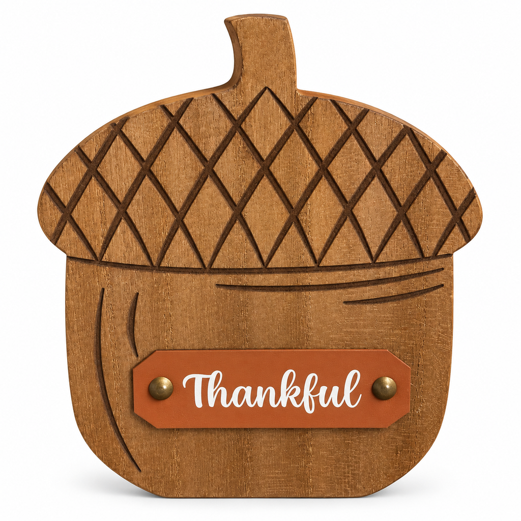 Décoration automnale en forme de gland « Thankful »