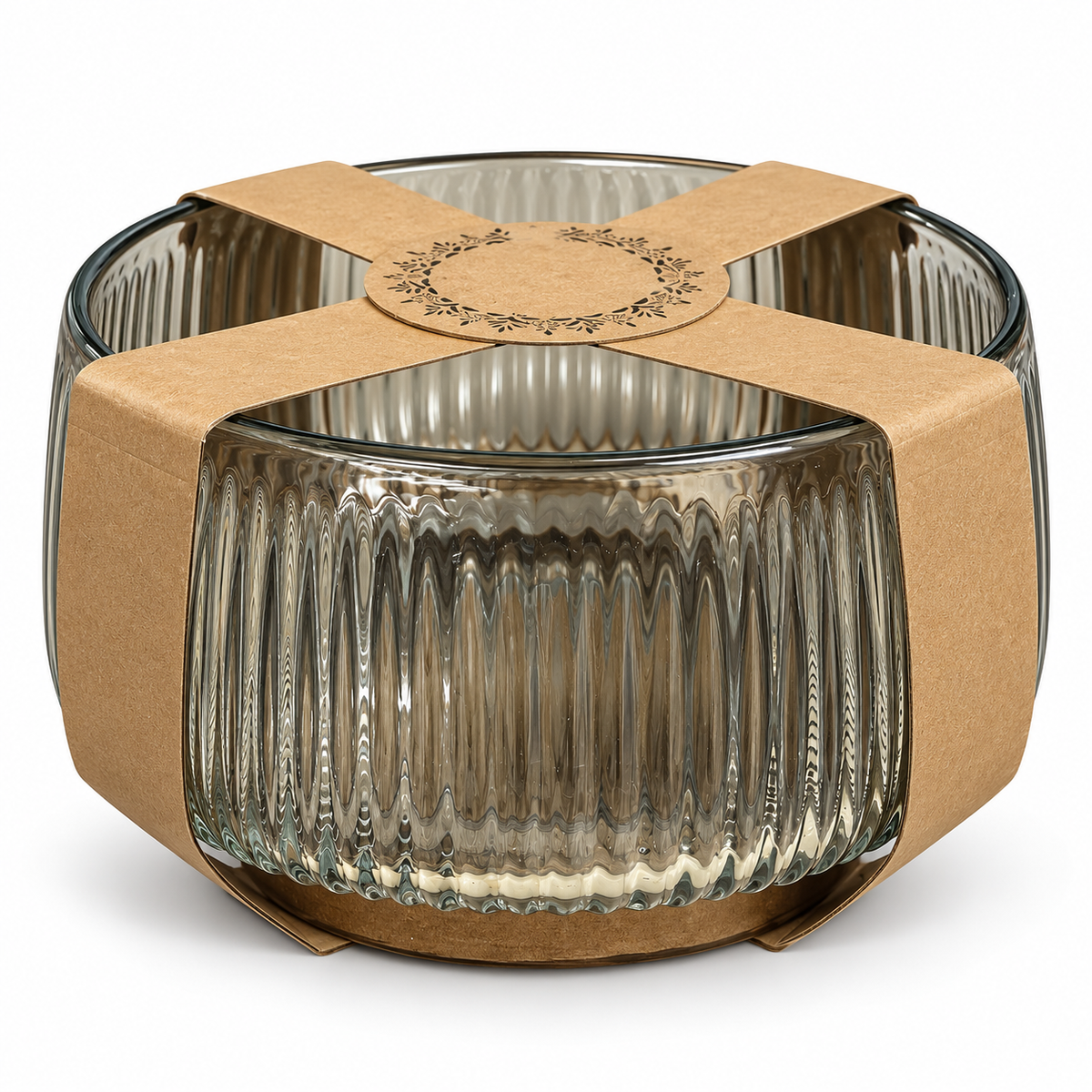 Saladier en verre fumé avec socle en bois