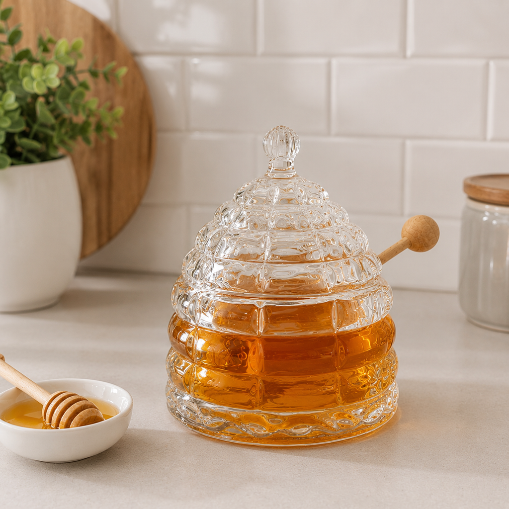 Pot à miel avec louche en bois