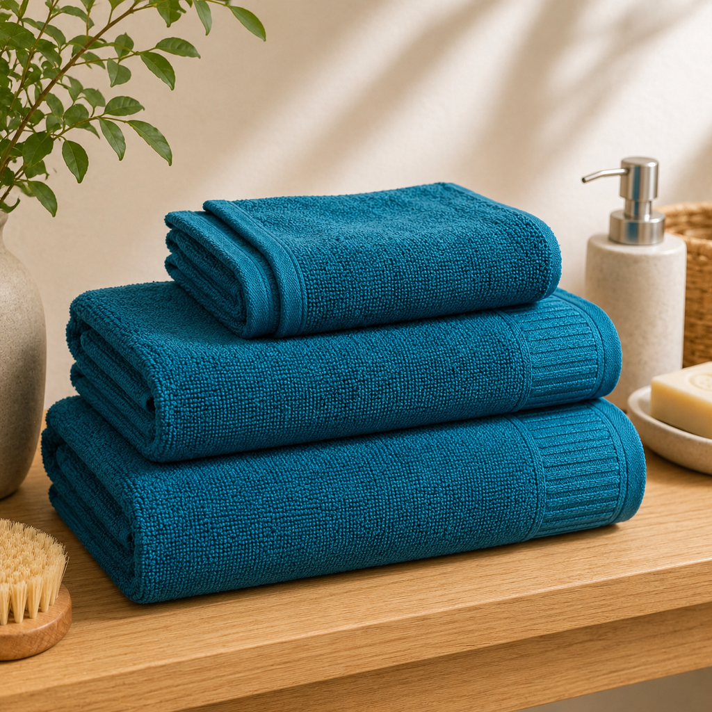 Serviettes 3 pièces en coton – Bleu canard