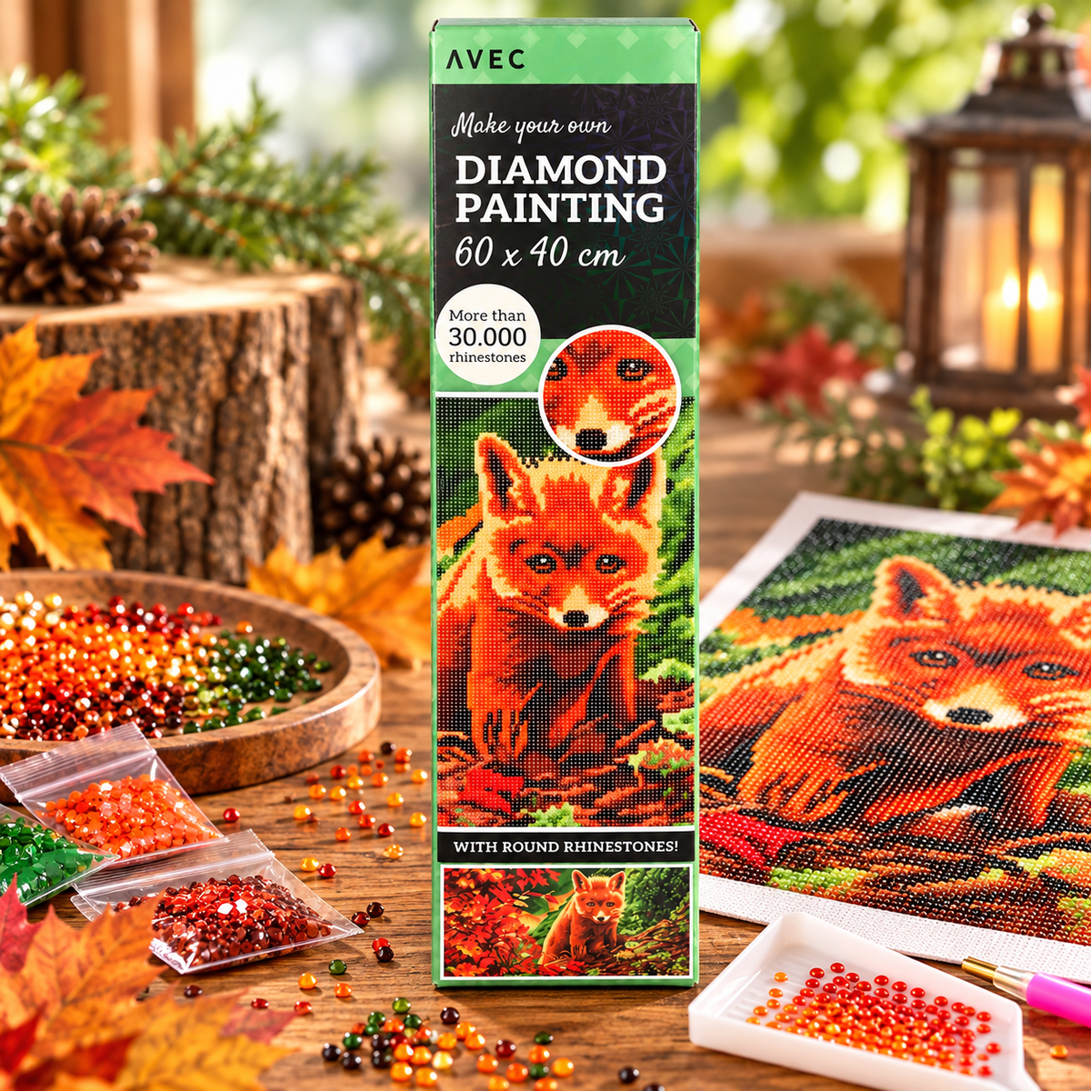 Diamond Painting – Renard en forêt – 60 × 40 cm