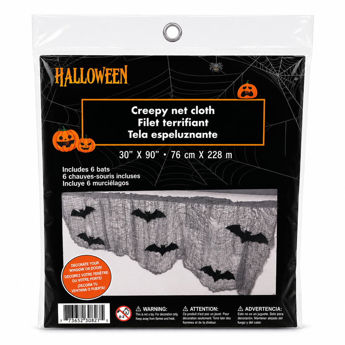 Filet terrifiant Halloween avec 6 chauves-souris