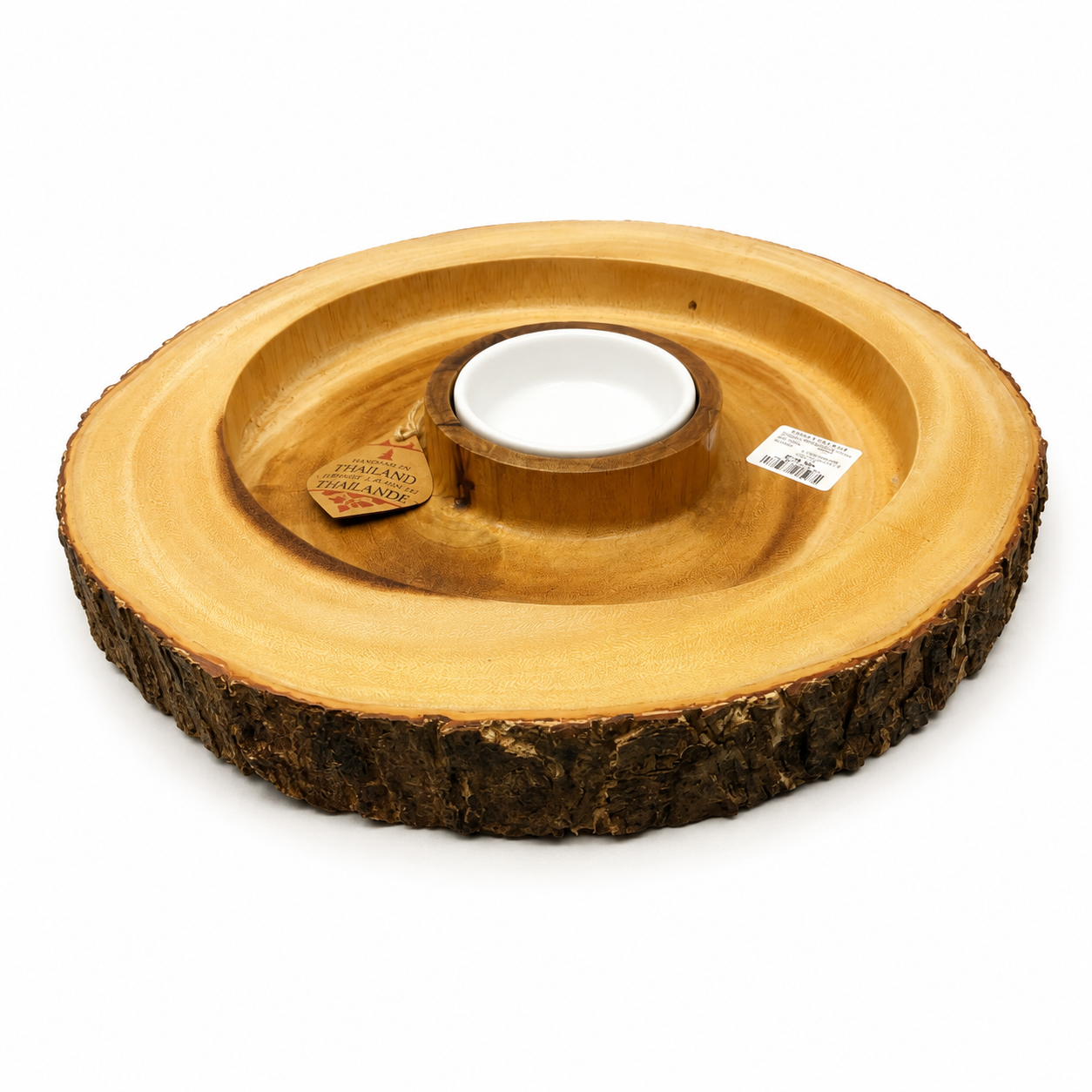 Plateau de service en bois naturel avec bol en céramique