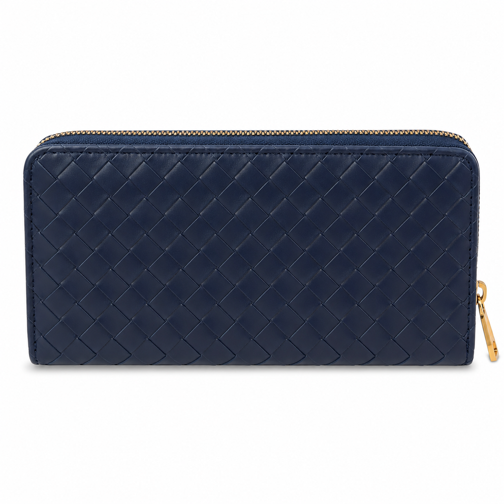 Portefeuille zippé effet tressé - Bleu