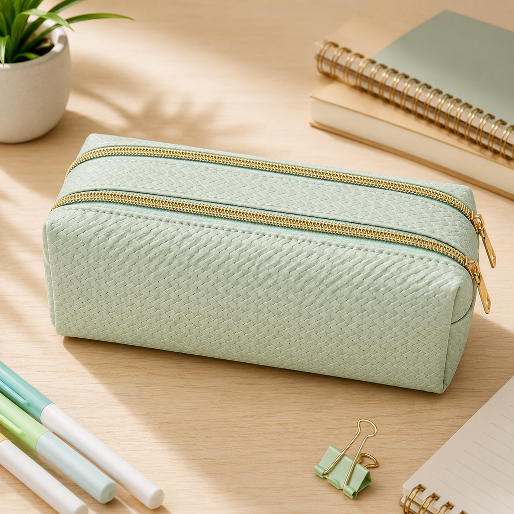 Trousse scolaire à double compartiment vert sauge