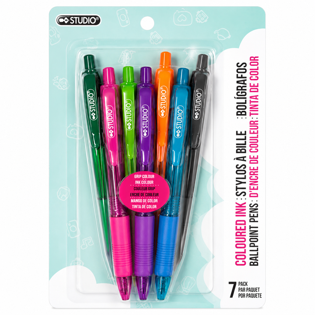 Stylos à bille Studio – Encres colorées lot de 7