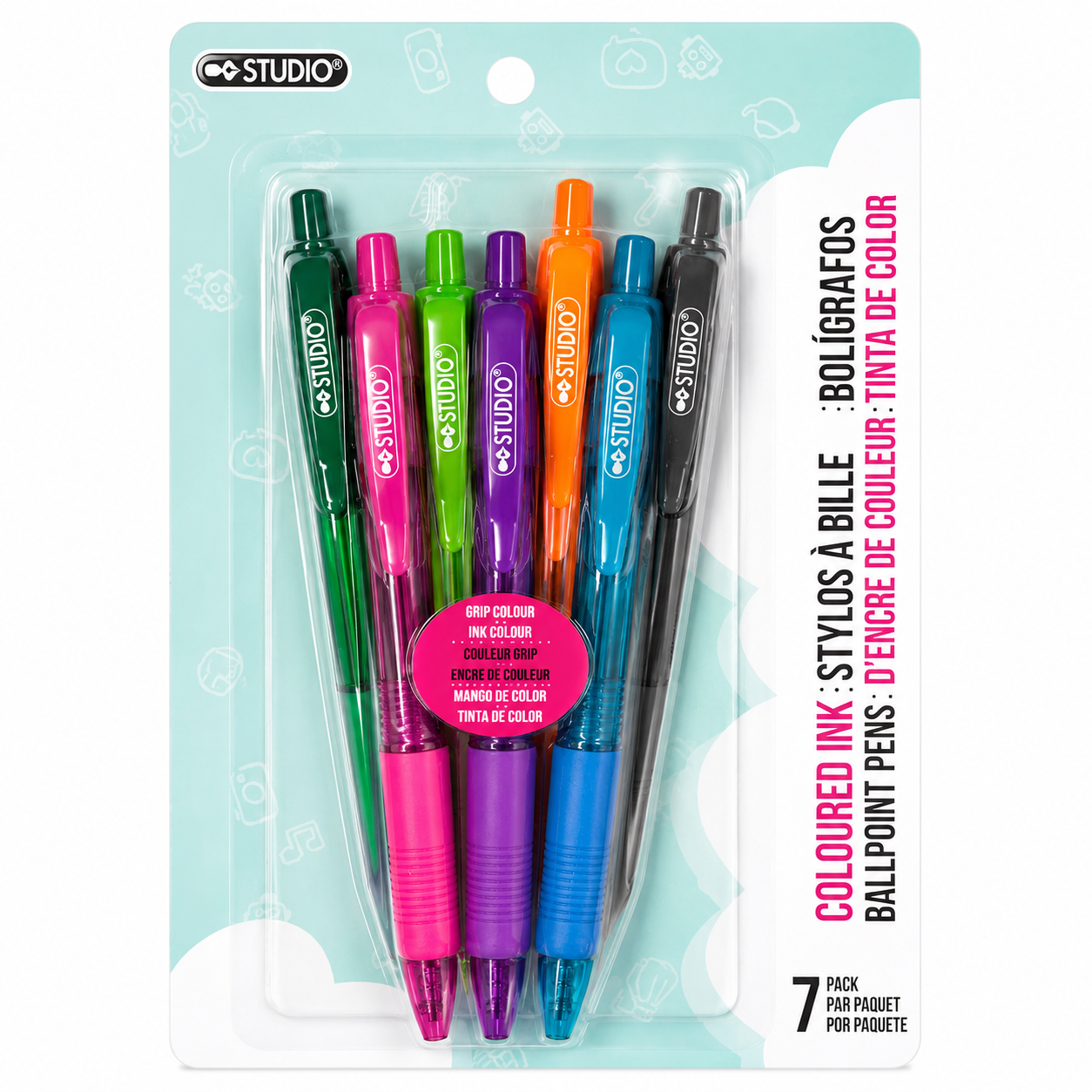 Stylos à bille Studio – Encres colorées lot de 7