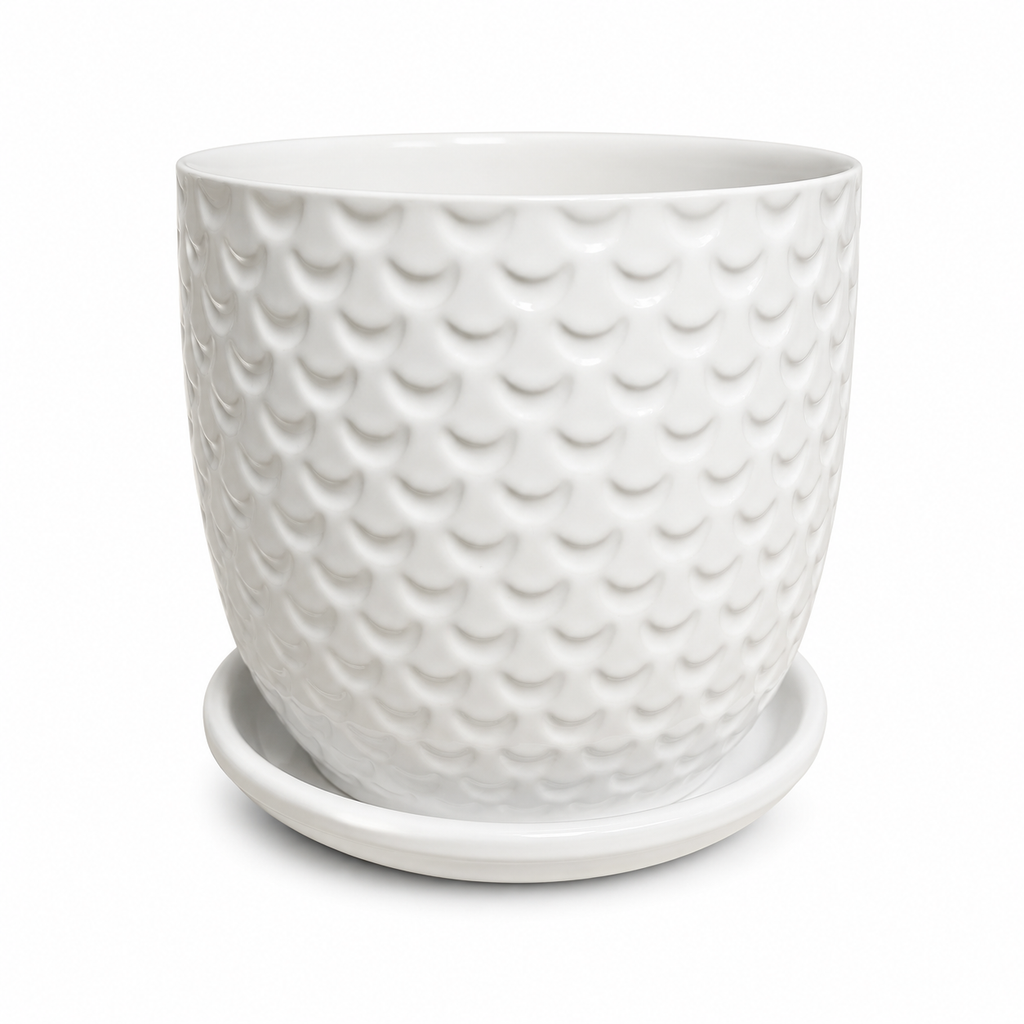 Pot de fleurs décoratif en céramique – Relief écaille