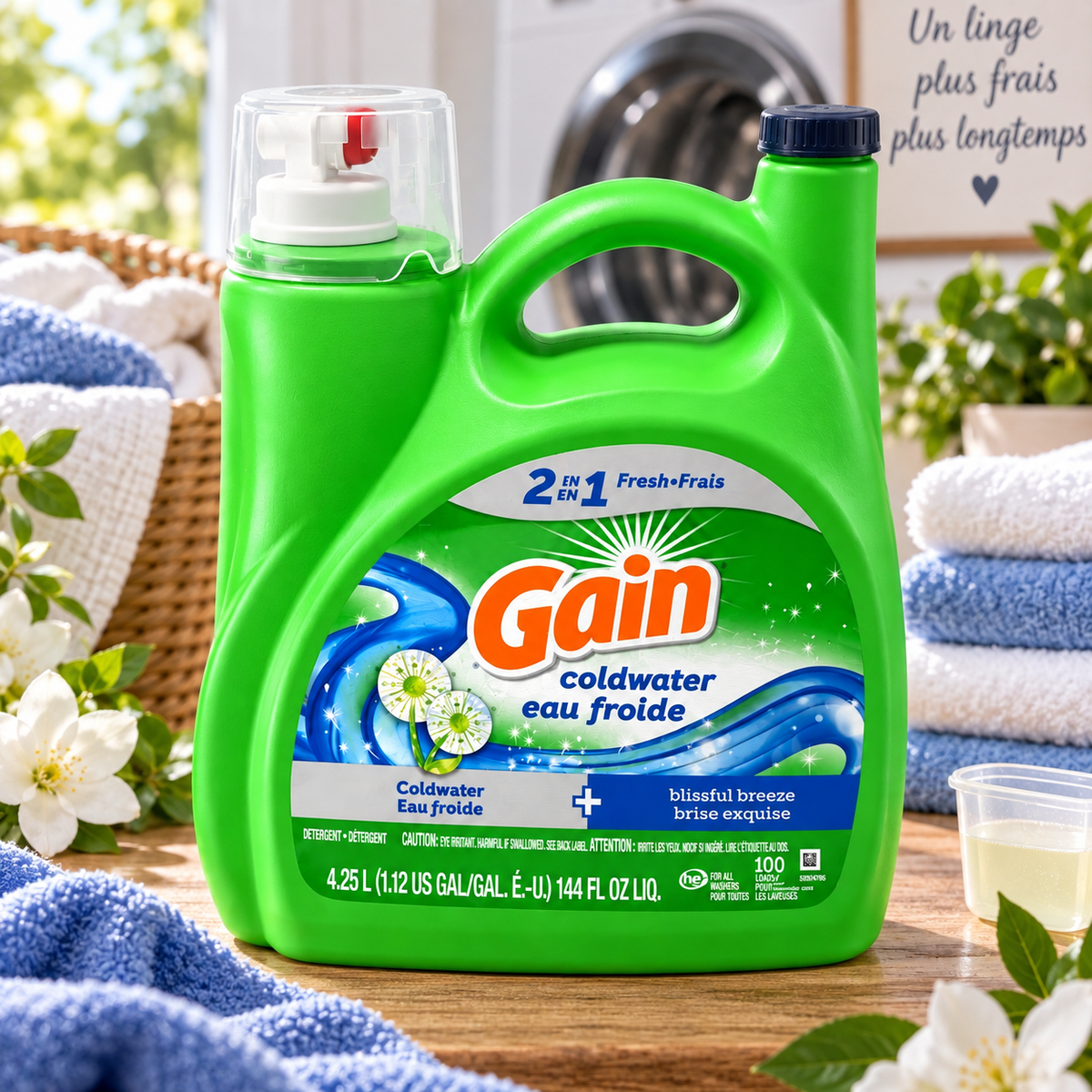 Gain - Lessive 2 en 1 Eau Froide et Brise Exquise - 100 brassées