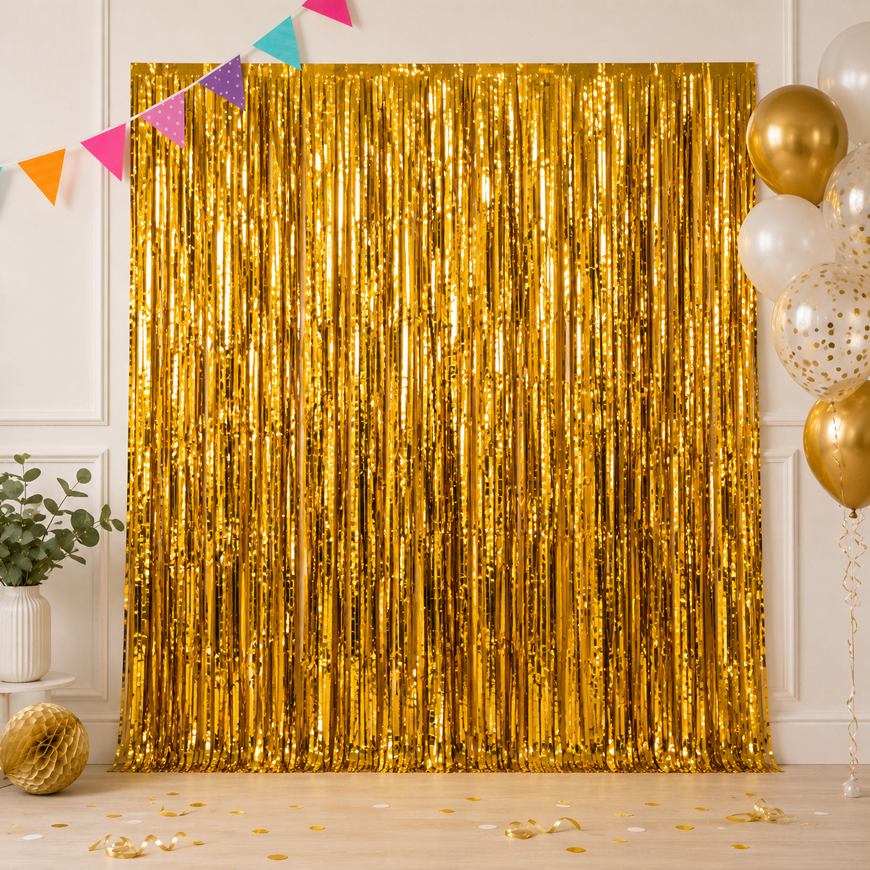 Rideau à franges doré pour fête – 1 x 2 m