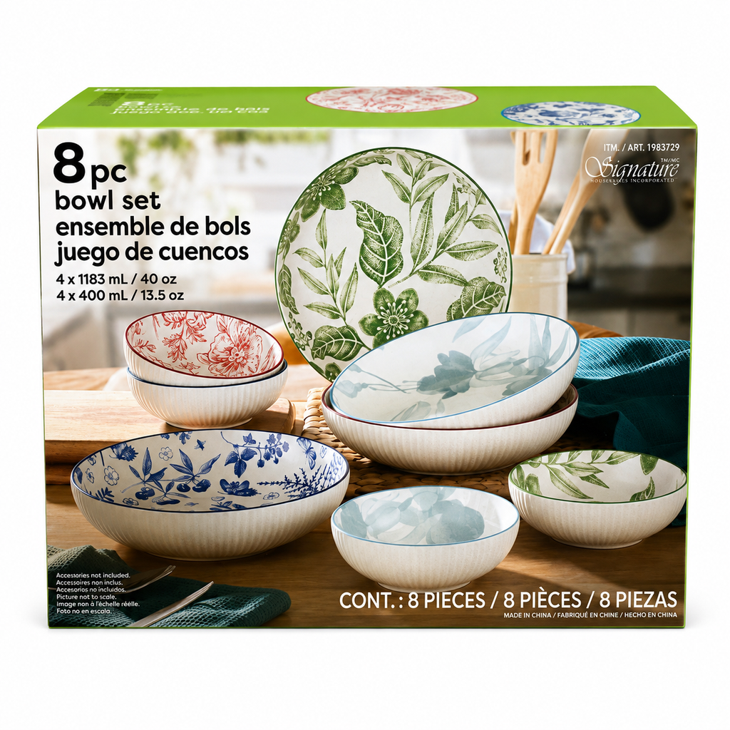 Bols en céramique à motifs floraux - Lot de 8