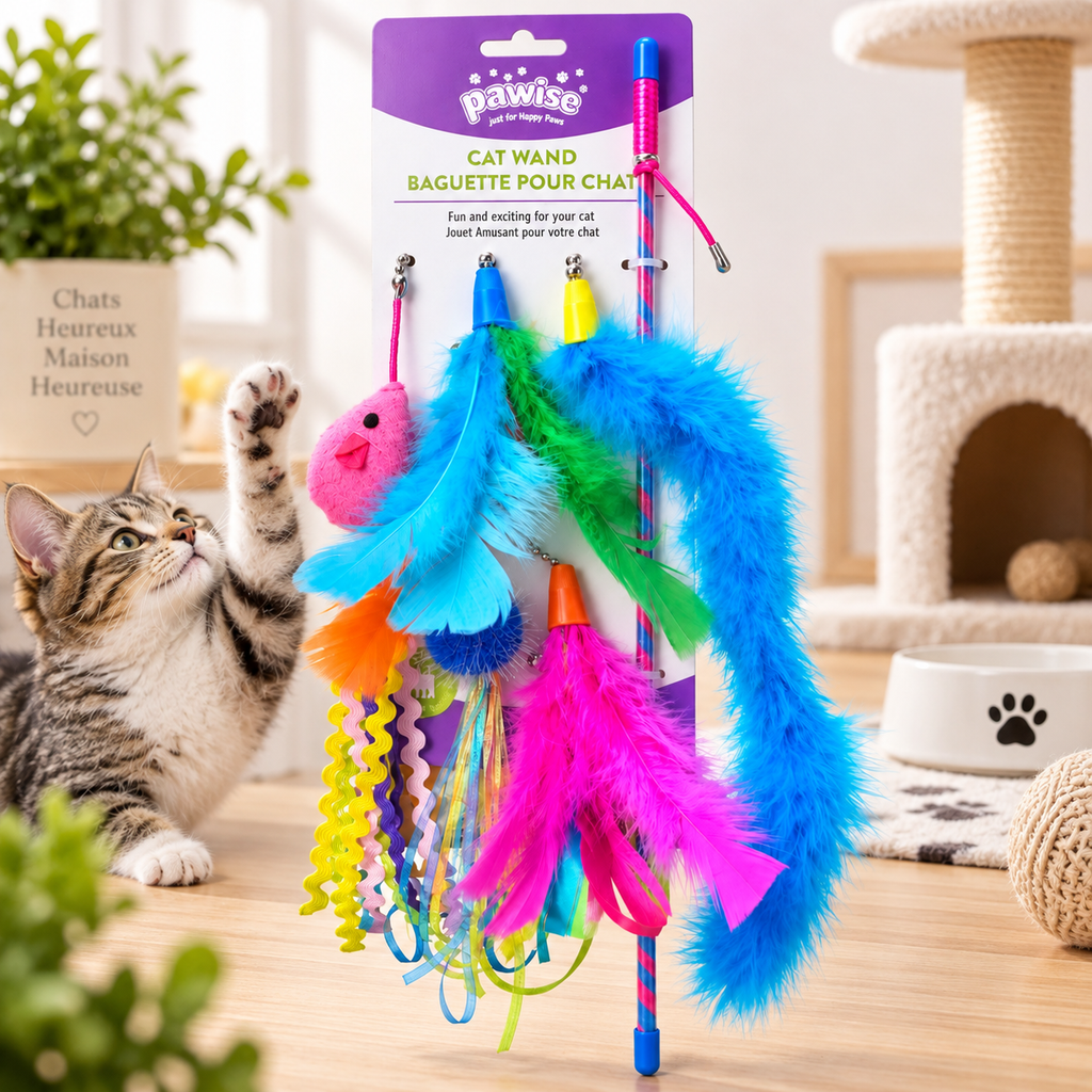 Jouets pour chat avec baguette - Lot de 6